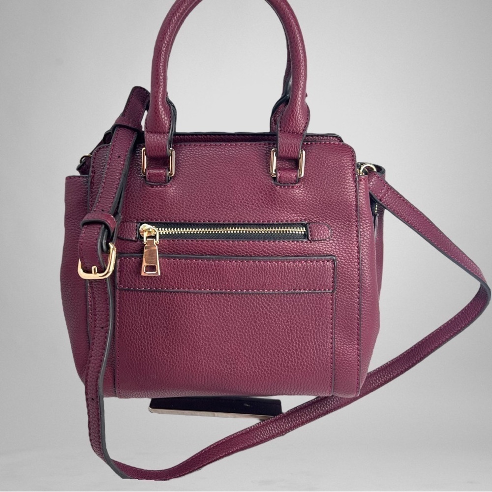 Anthropologie Plum Faux Leather Satchel with Gold Hardware
